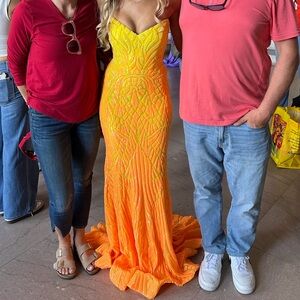 JOVANI PROM DRESSVibrant Yellow and Orange Strapless Gown